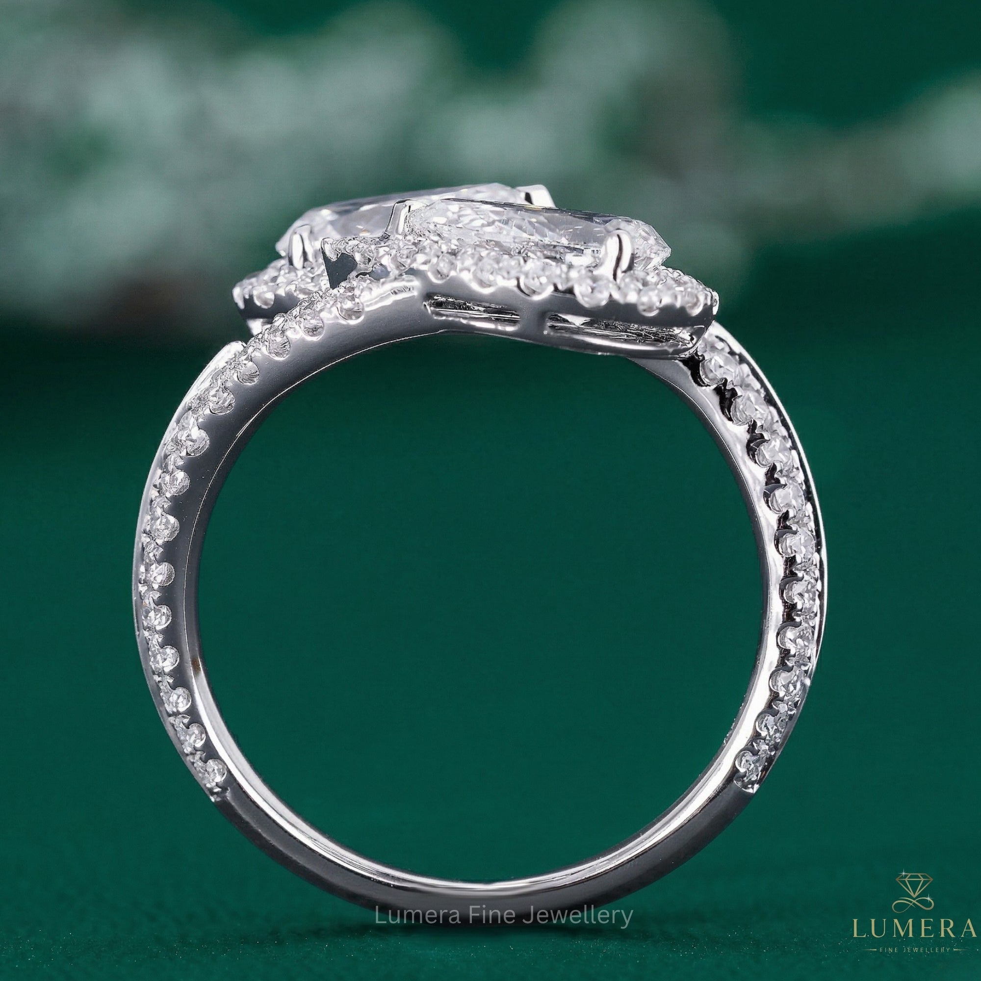 pave diamond ring with pave setting ring.