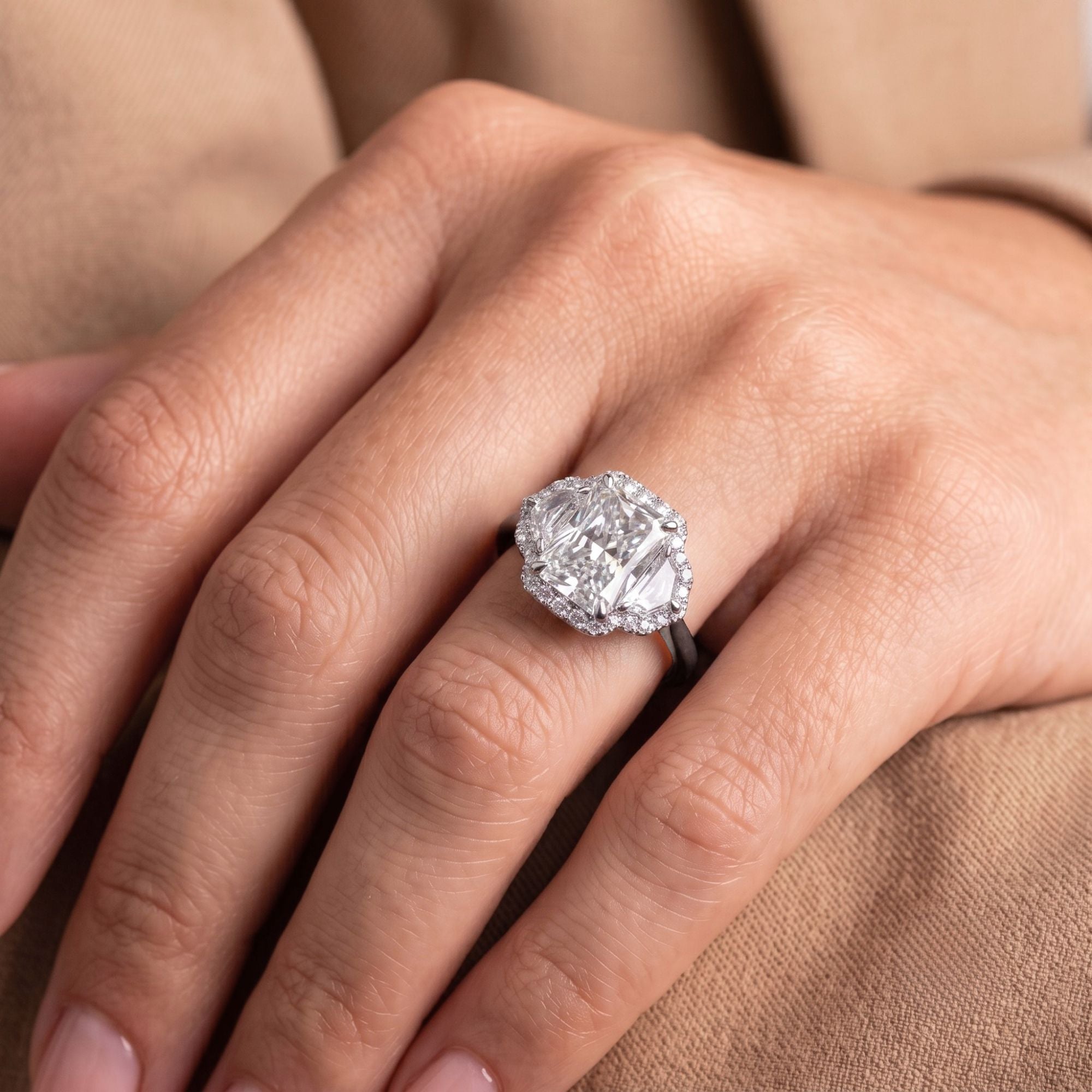 three stone diamond ring with solid gold ring.
