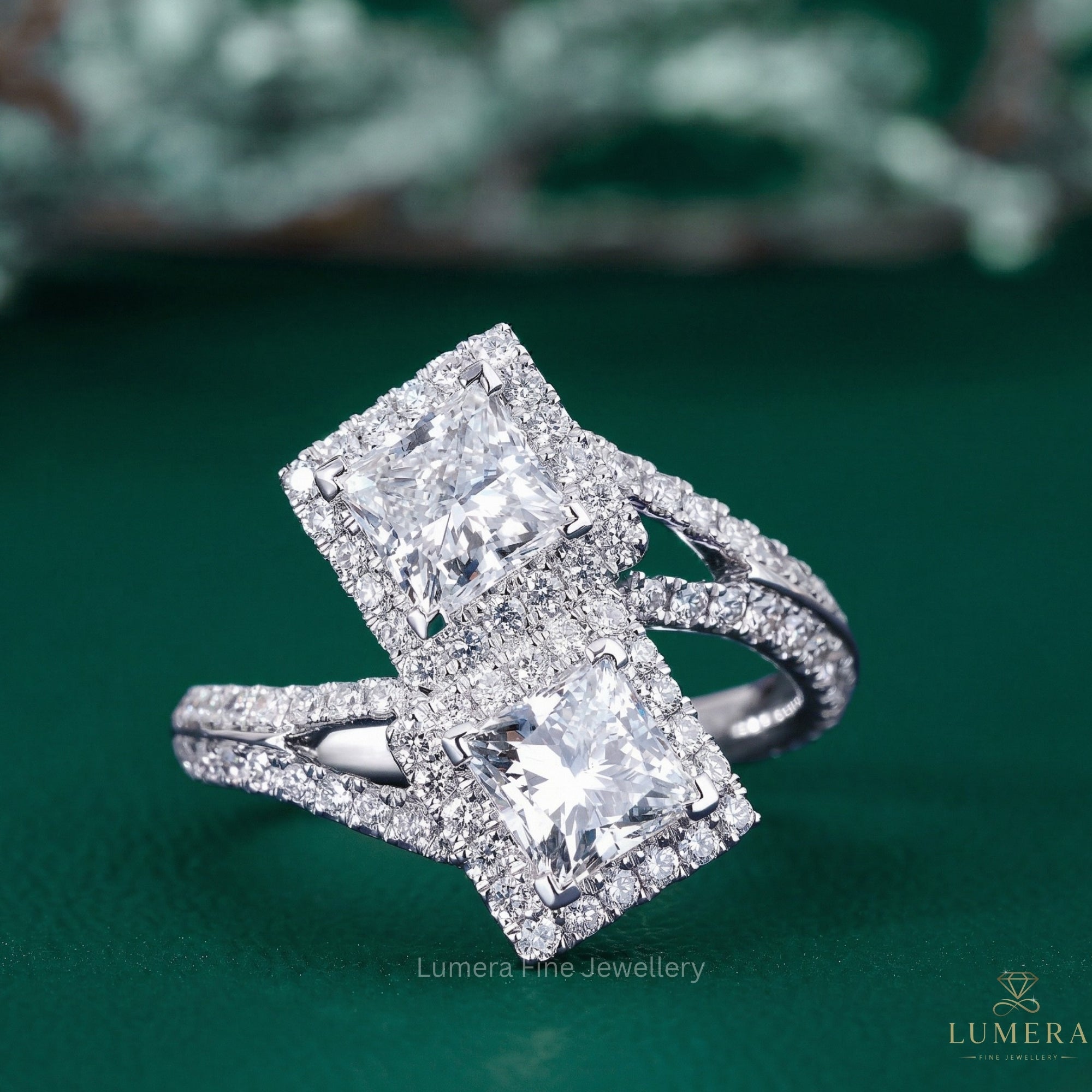 princess cut diamond ring with two stone diamond ring.