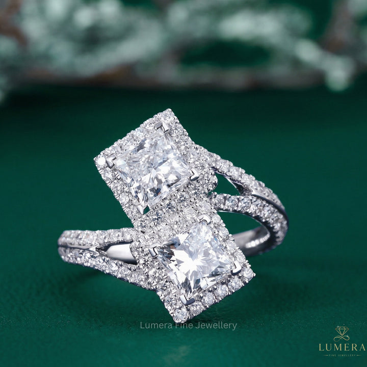 princess cut diamond ring with two stone diamond ring.