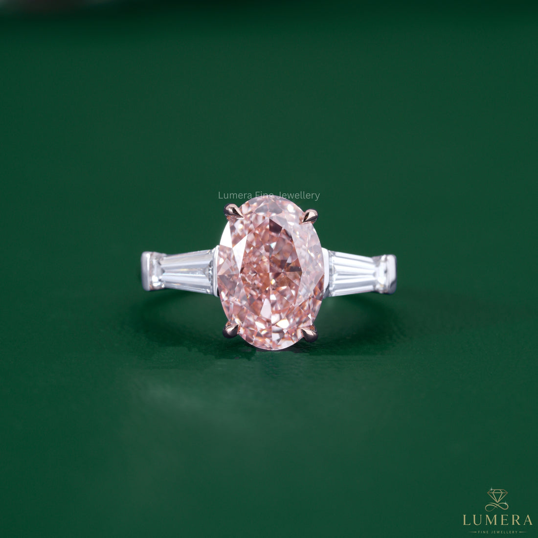 Basket diamond engagement ring featuring a pink oval diamond ring.