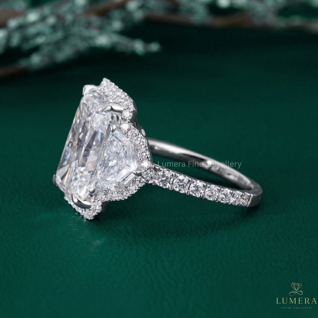 radiant diamond engagement ring with lab grown radiant diamond ring.