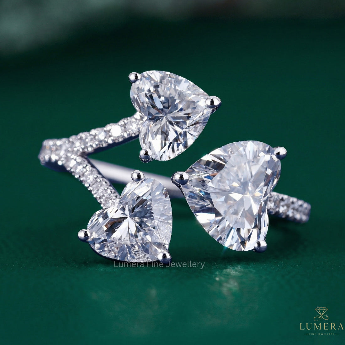 Heart Diamond Engagement Ring with heart three stone ring.