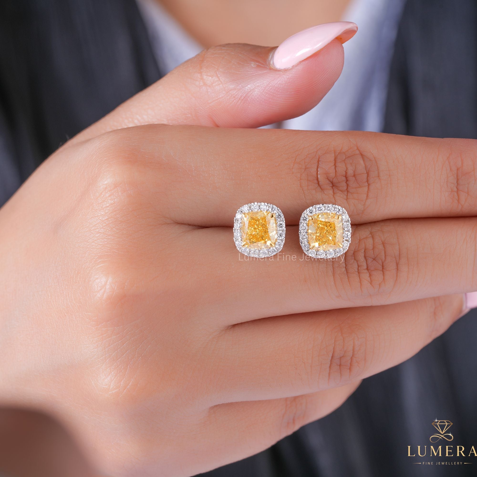 cushion diamond earrings with yellow diamond earrings.