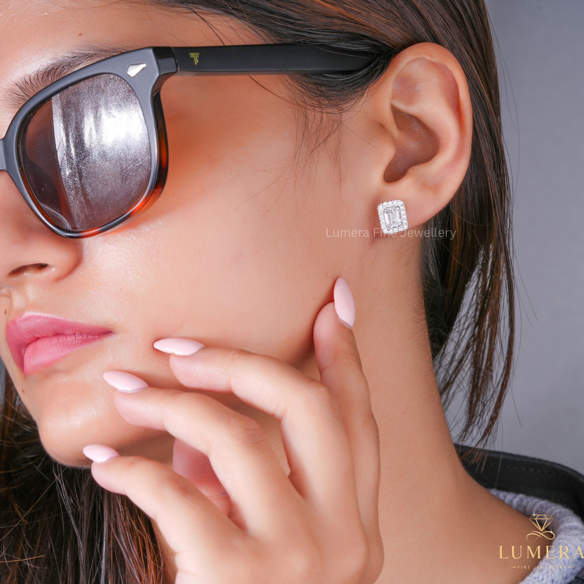 Lab Grown Diamond Emerald Cut Halo Earrings