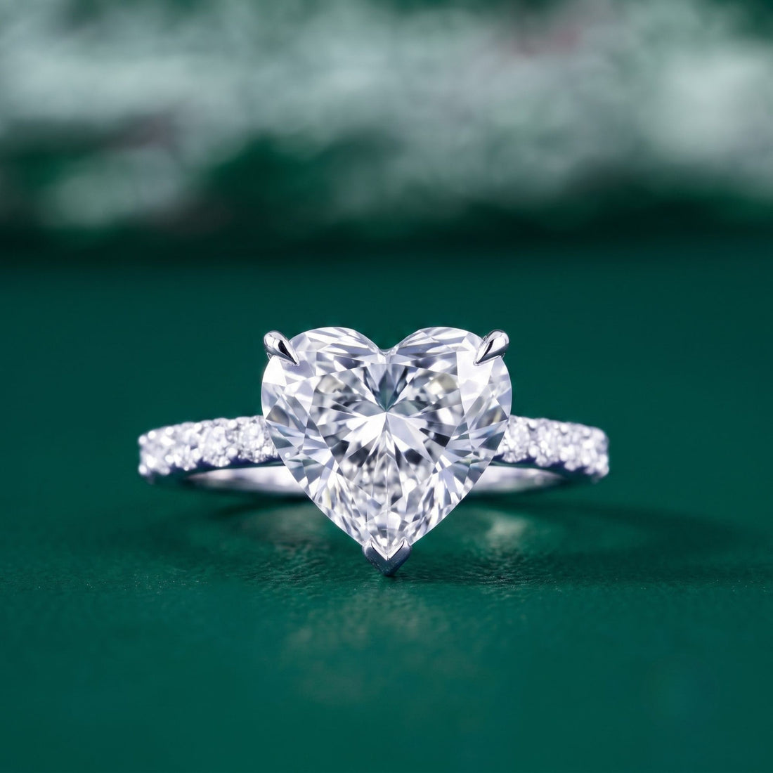 Heart cut engagement ring with V prong ring.
