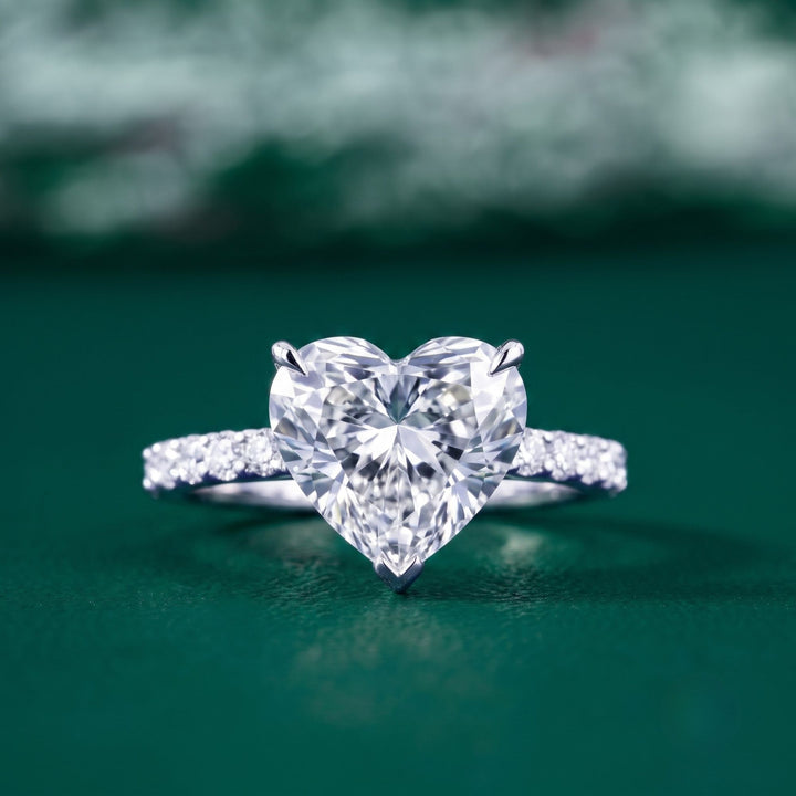 Heart cut engagement ring with V prong ring.
