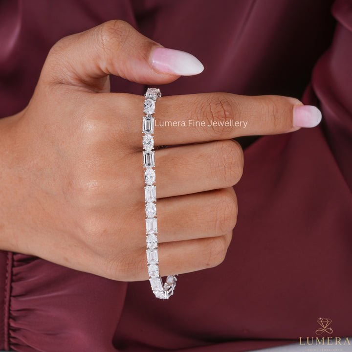 Oval-Emerald Lab Grown Diamond Mixed Shape Tennis Bracelet