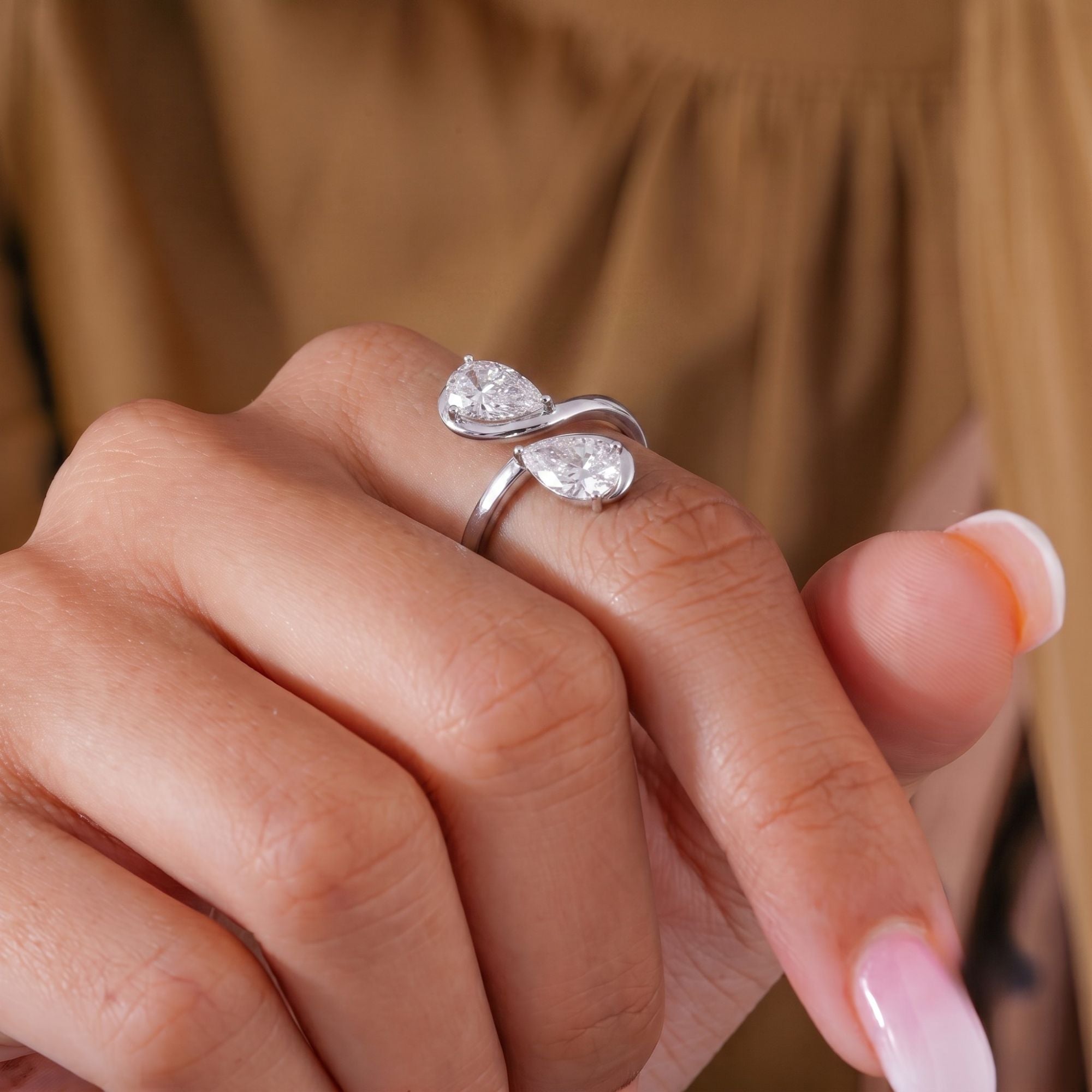 Two Stone Bezel Setting Almond Shape Engagement Ring
