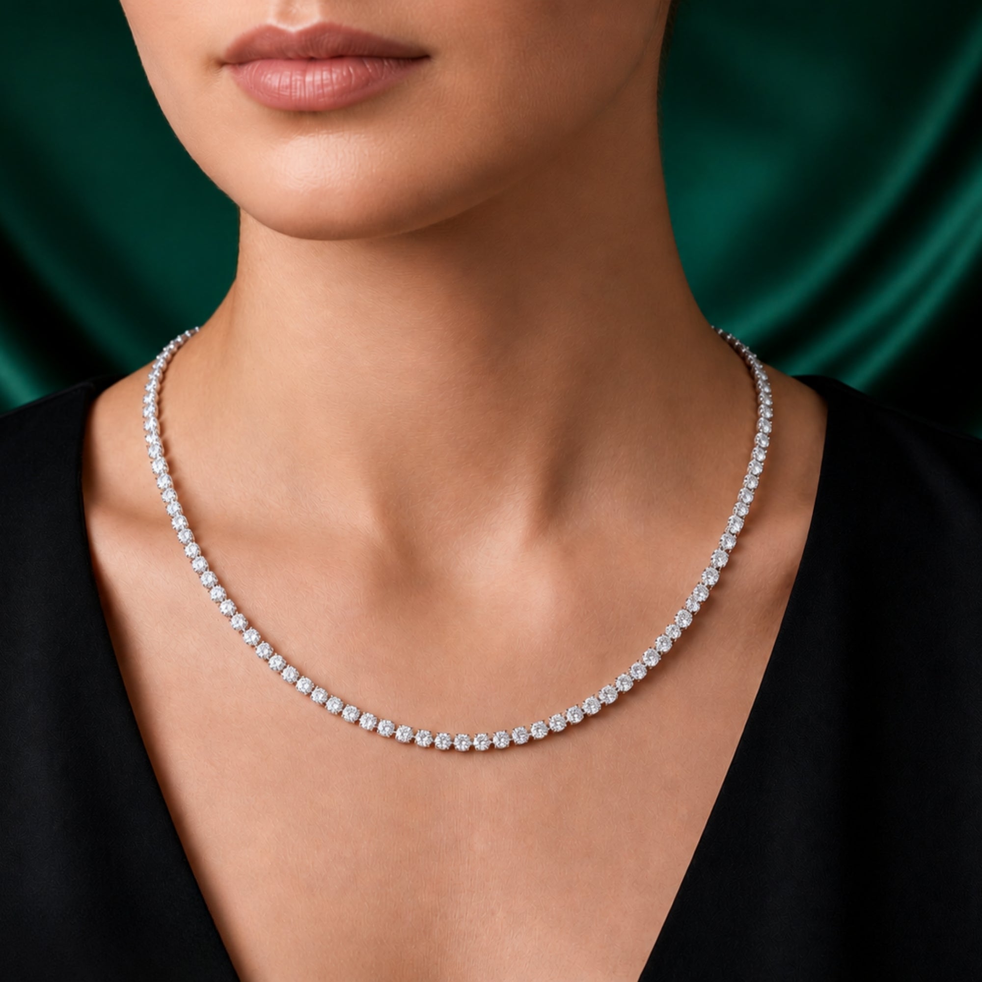 round diamond necklace with inline setting necklace.
