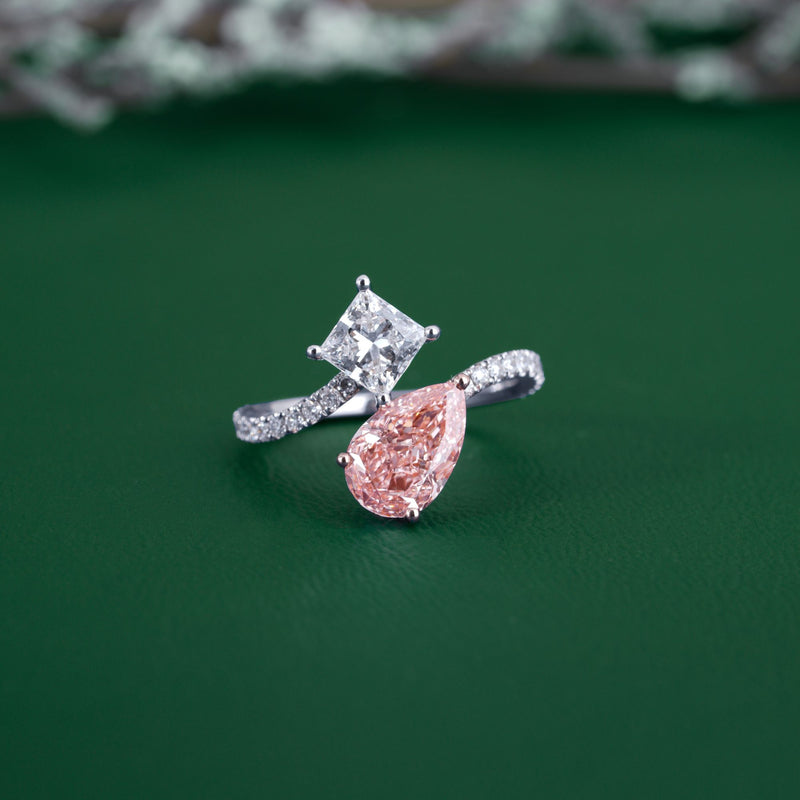 Bypass Princess And Pear Pink Diamond Engagement Ring