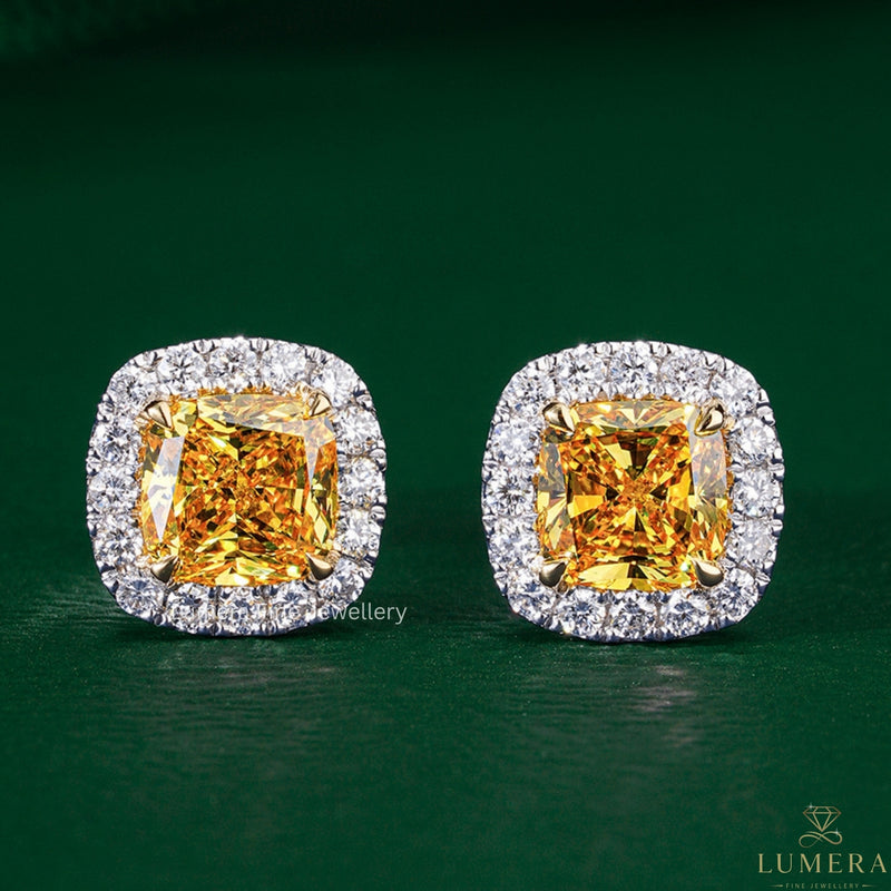 cushion diamond earrings with yellow diamond earrings.