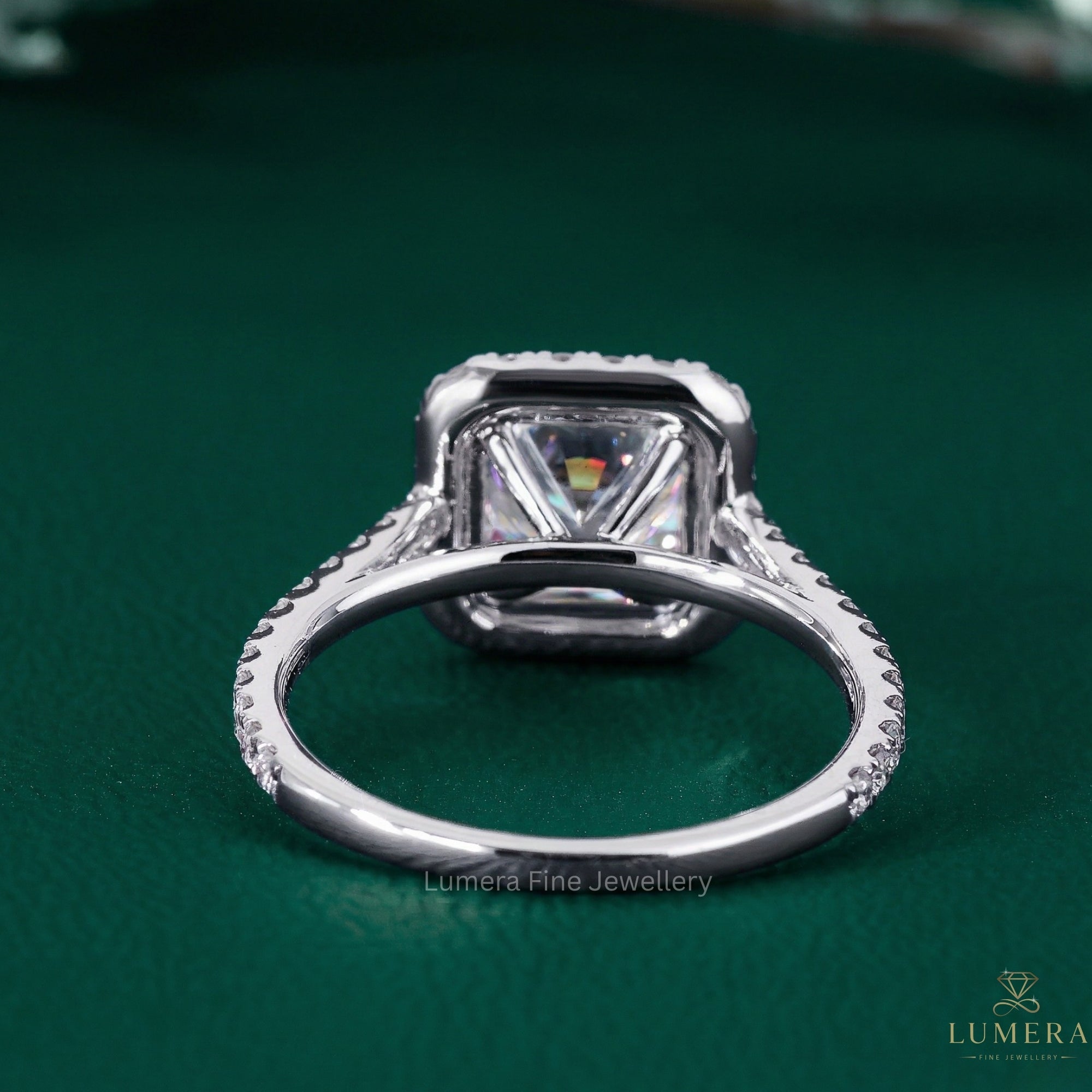 halo ring with cathedral ring setting.