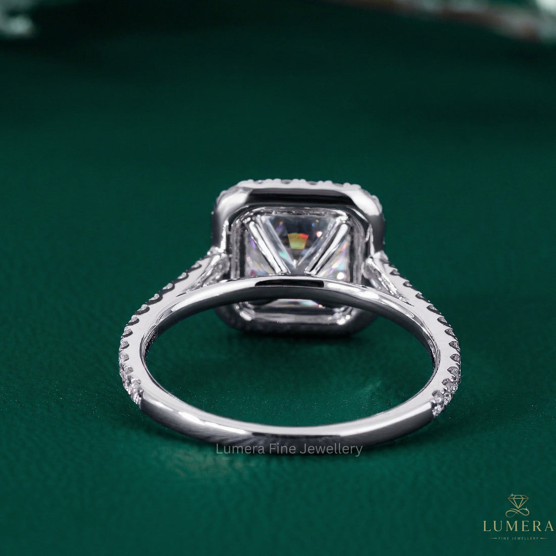 halo ring with cathedral ring setting.