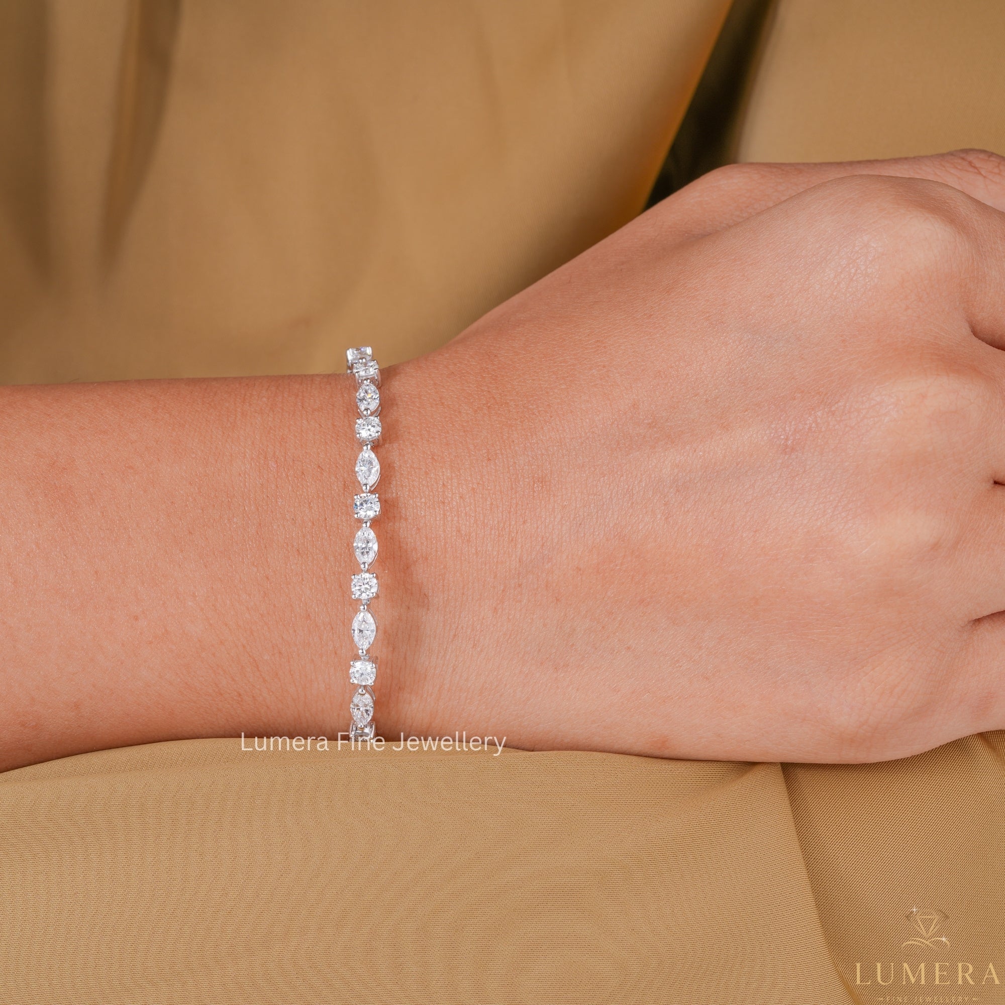 Marquise-Round Multi Cut Lab Grown Diamond Tennis Bracelet
