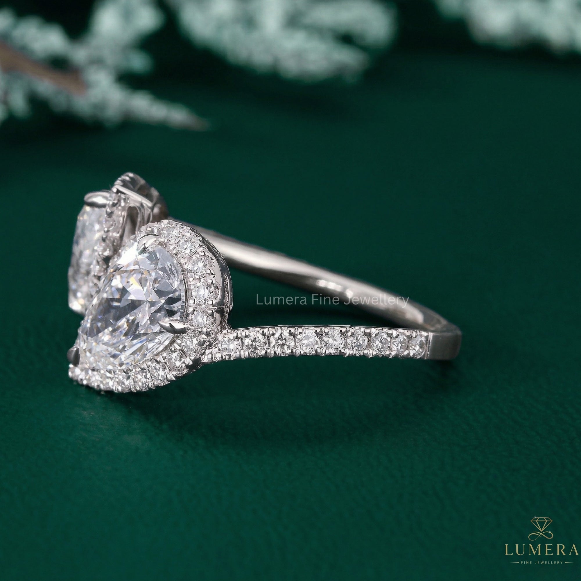 pear diamond ring with almond diamond ring.