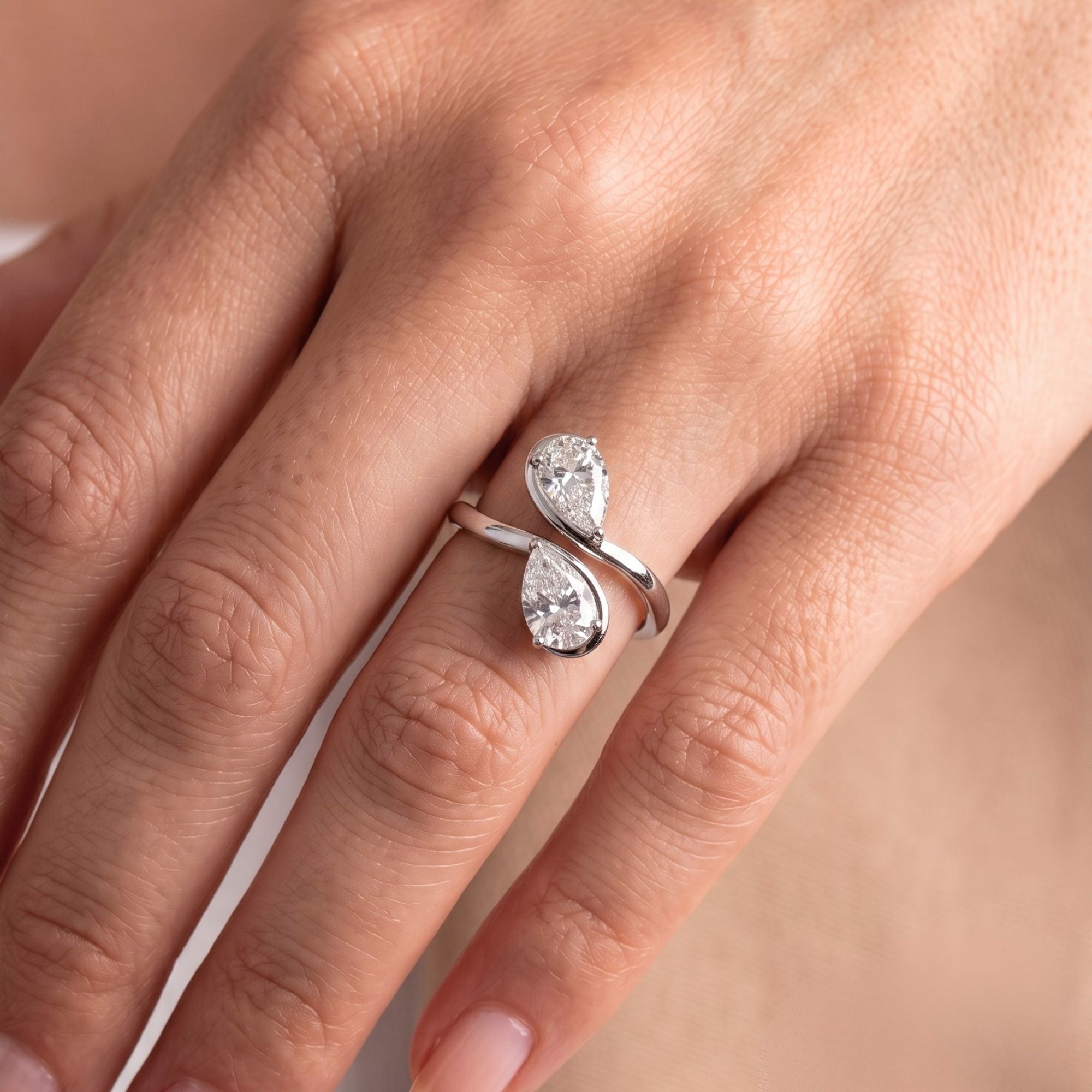 Two Stone Bezel Setting Almond Shape Engagement Ring