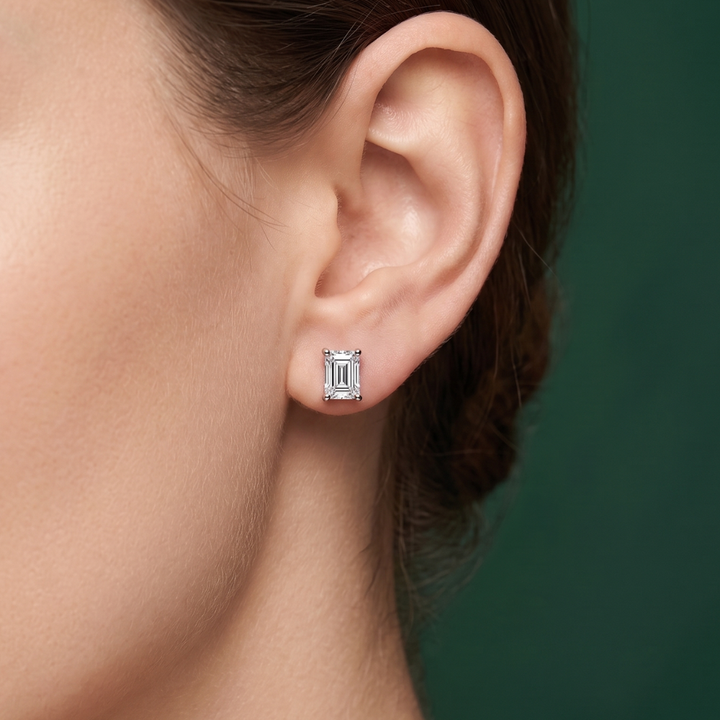 Emerald Cut Diamond Push Back Earrings