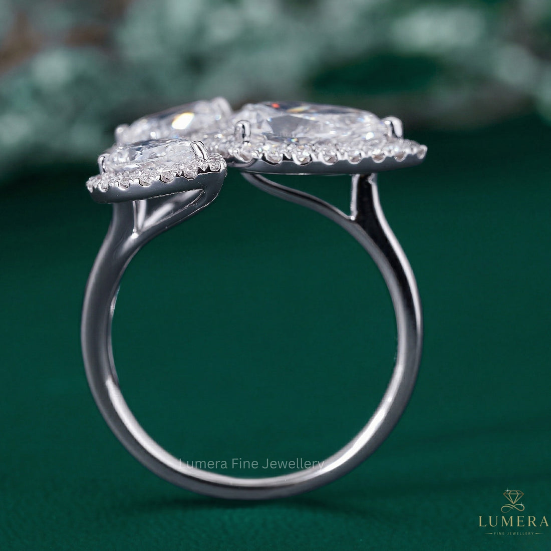 pear cut engagement ring with almond shape engagement ring.