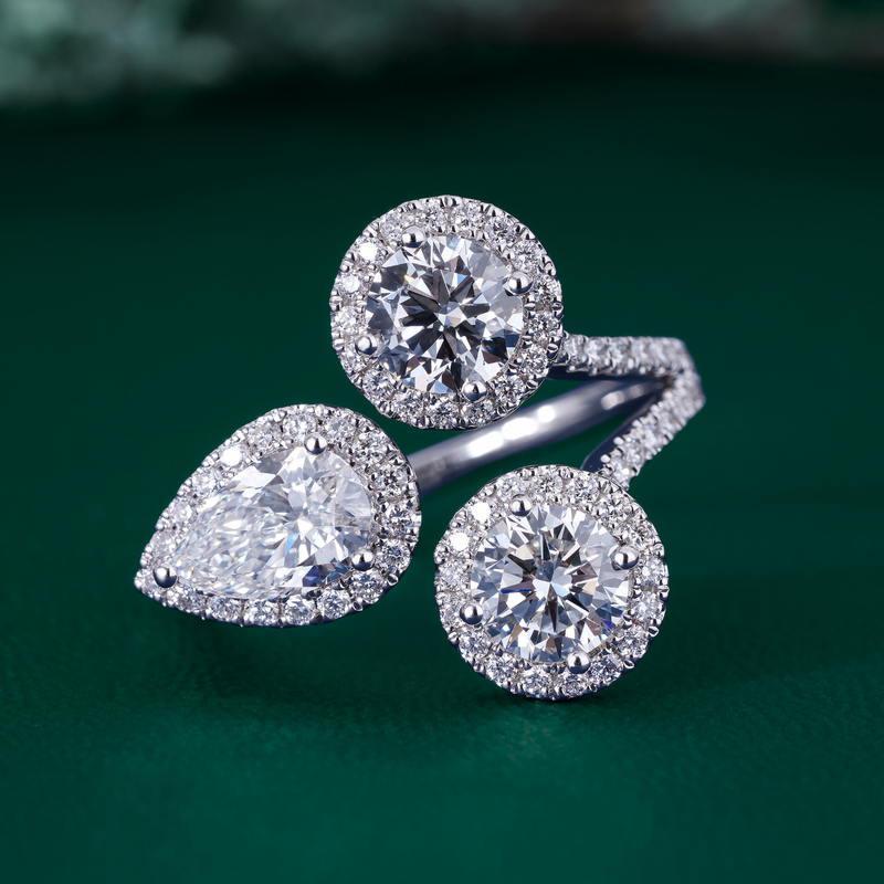 Pear And Round Three Stone Diamond Engagement Ring