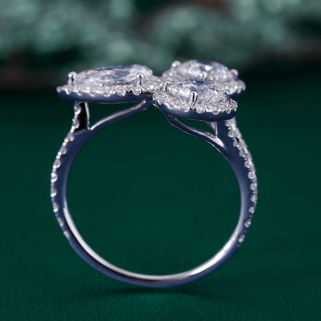 Pear And Round Three Stone Diamond Engagement Ring