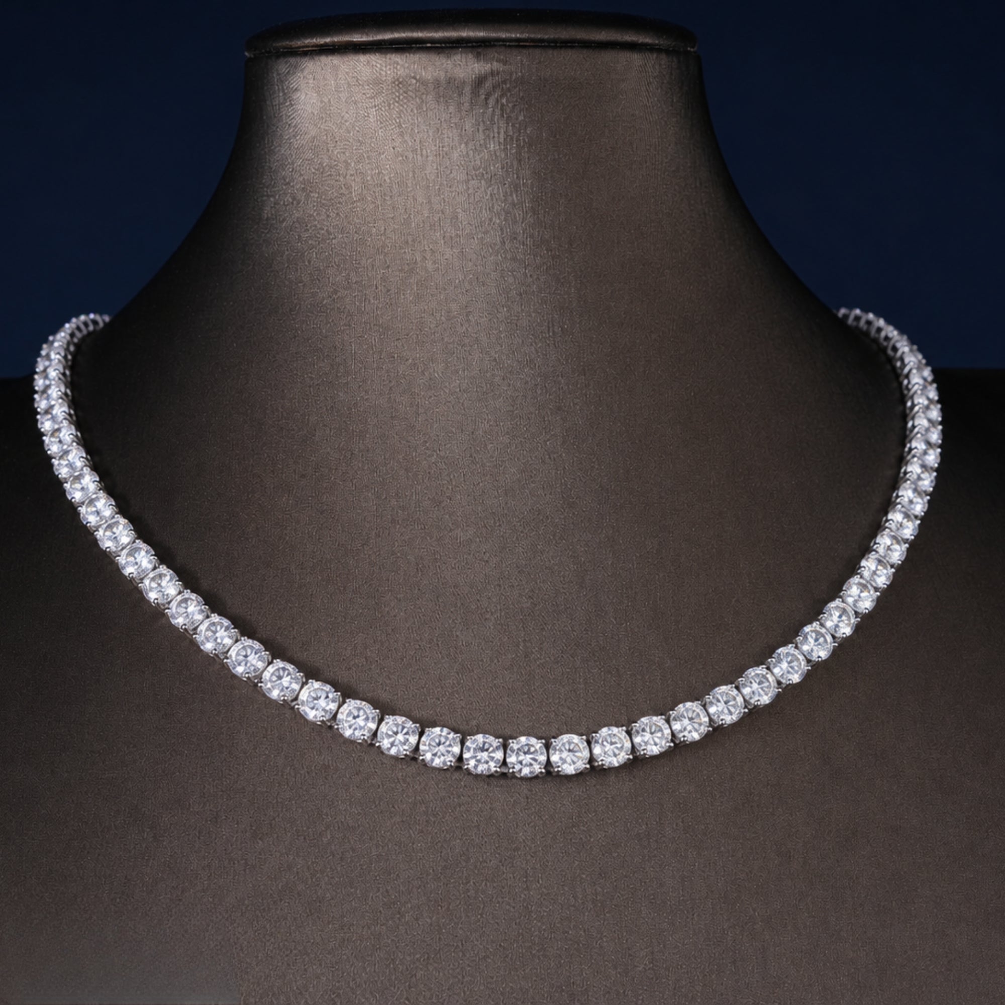 Round Diamond Tennis Necklace with lab grown diamond tennis chain.
