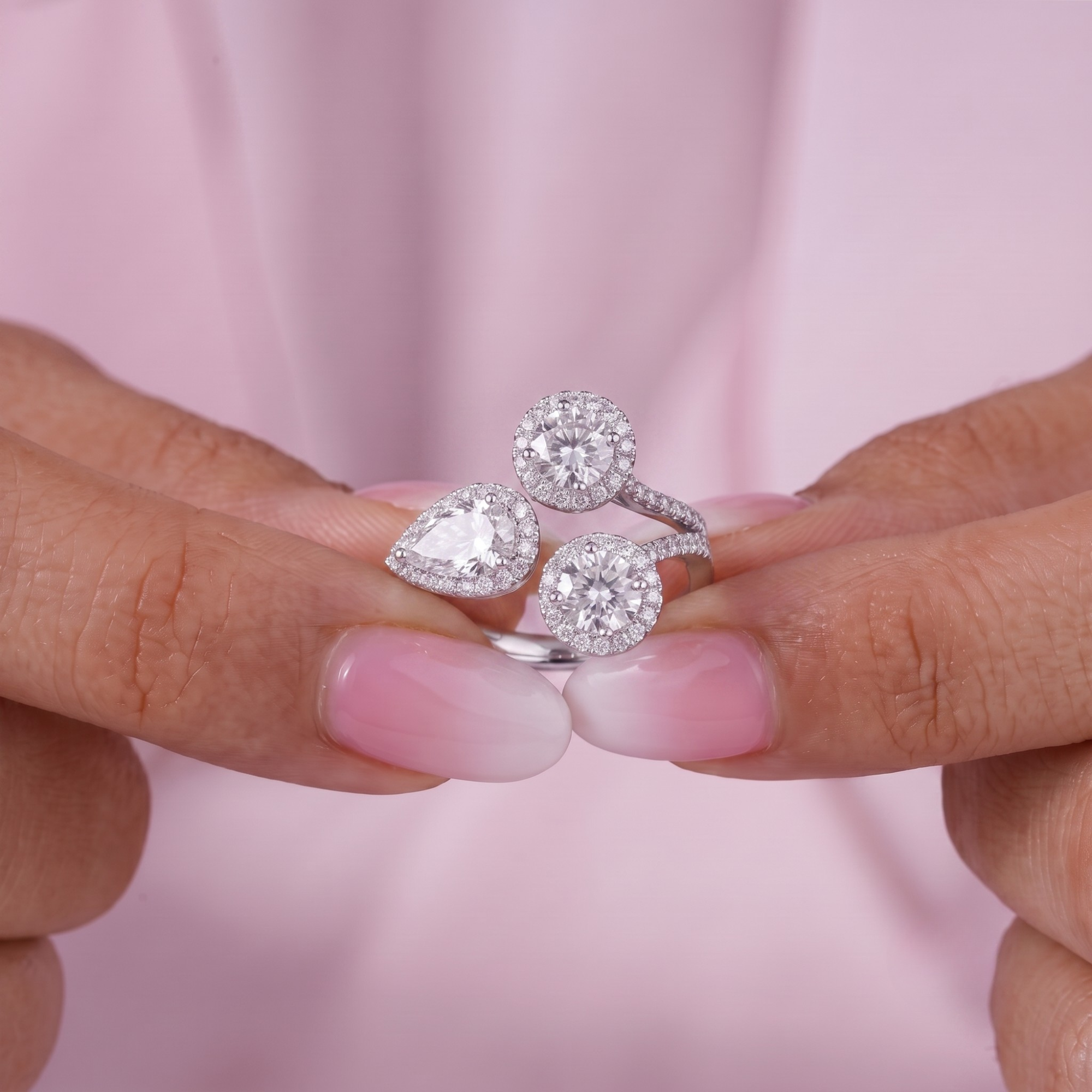 Pear And Round Three Stone Diamond Engagement Ring