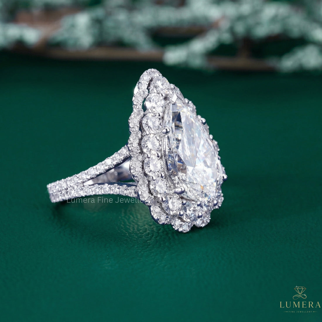 halo engagement ring with vintage engagement ring.