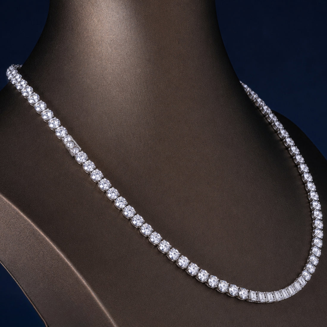 eternity diamond tennis necklace with single line necklace.
