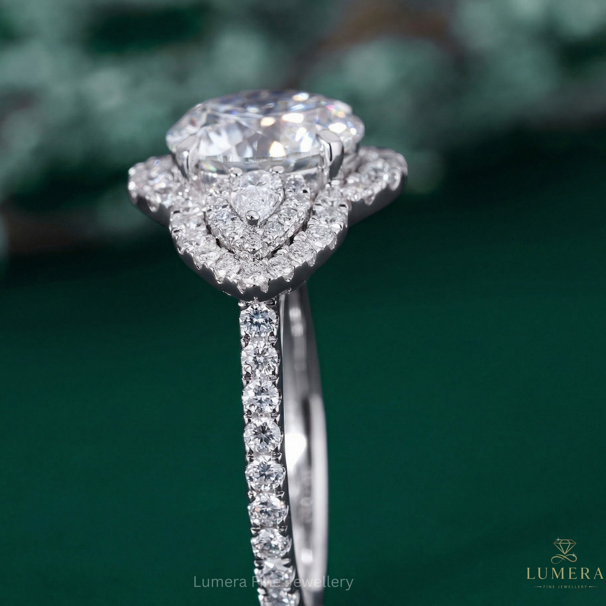 side stone double halo setting with halo engagement ring.