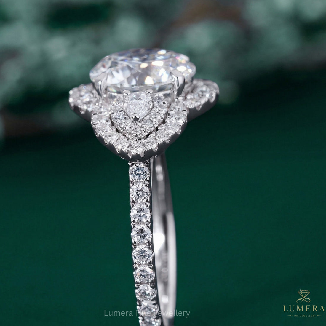side stone double halo setting with halo engagement ring.