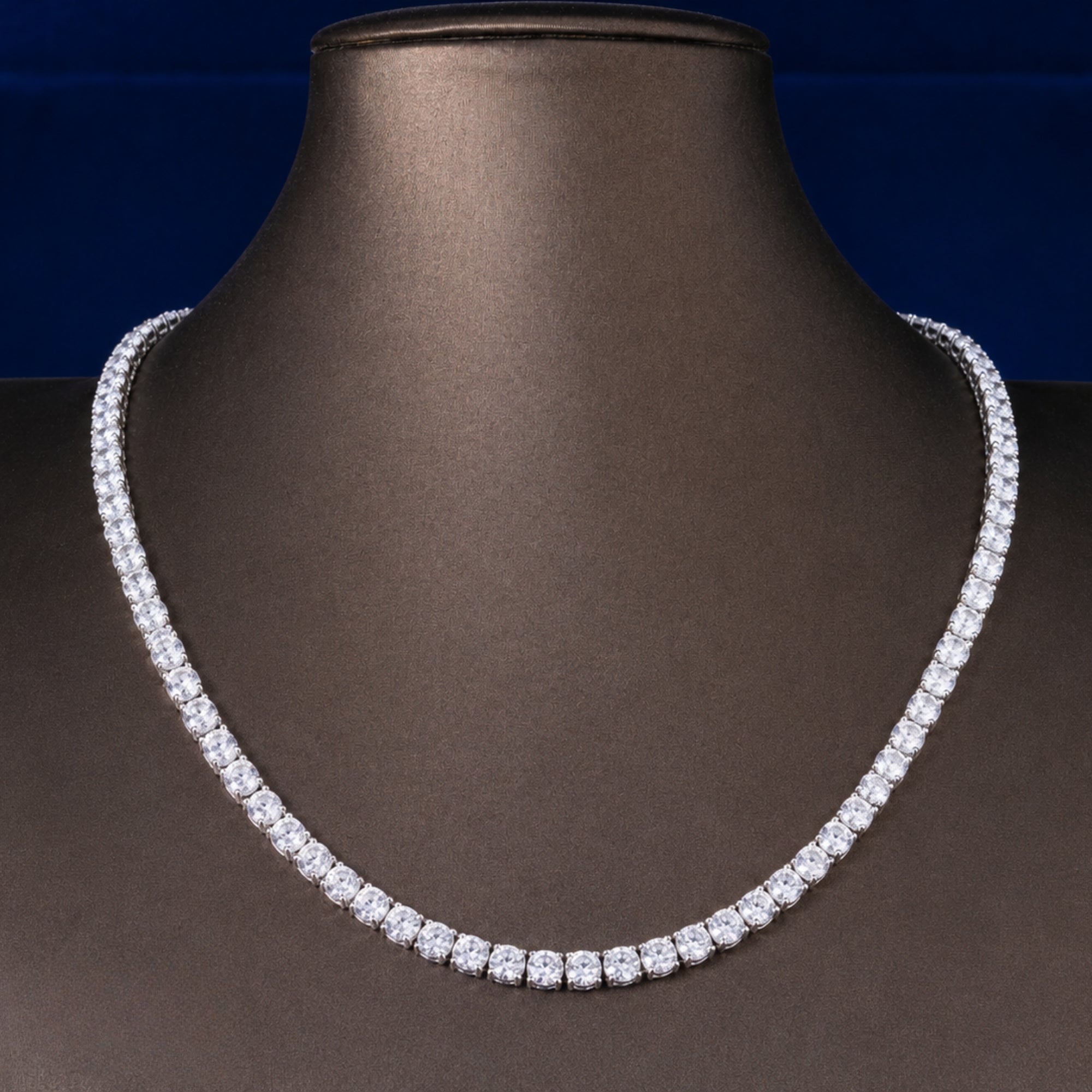 push present round diamond tennis collar with round diamond eternity necklace.
