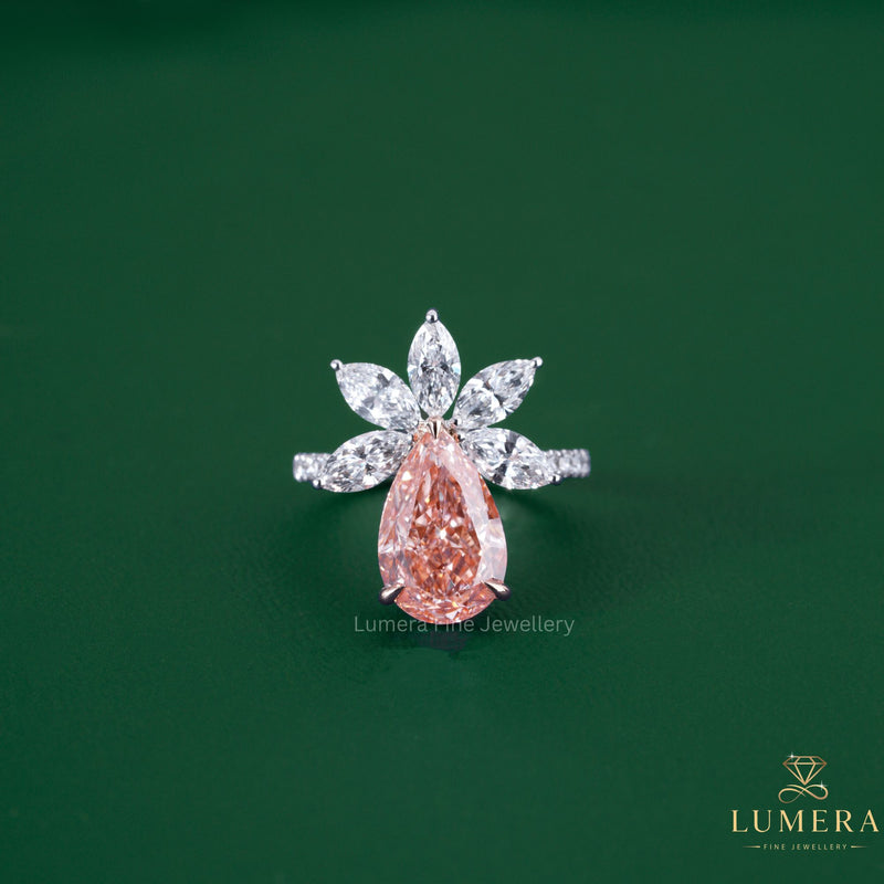 Lab Grown Marquise And Pear Fancy Pink Diamond Ring