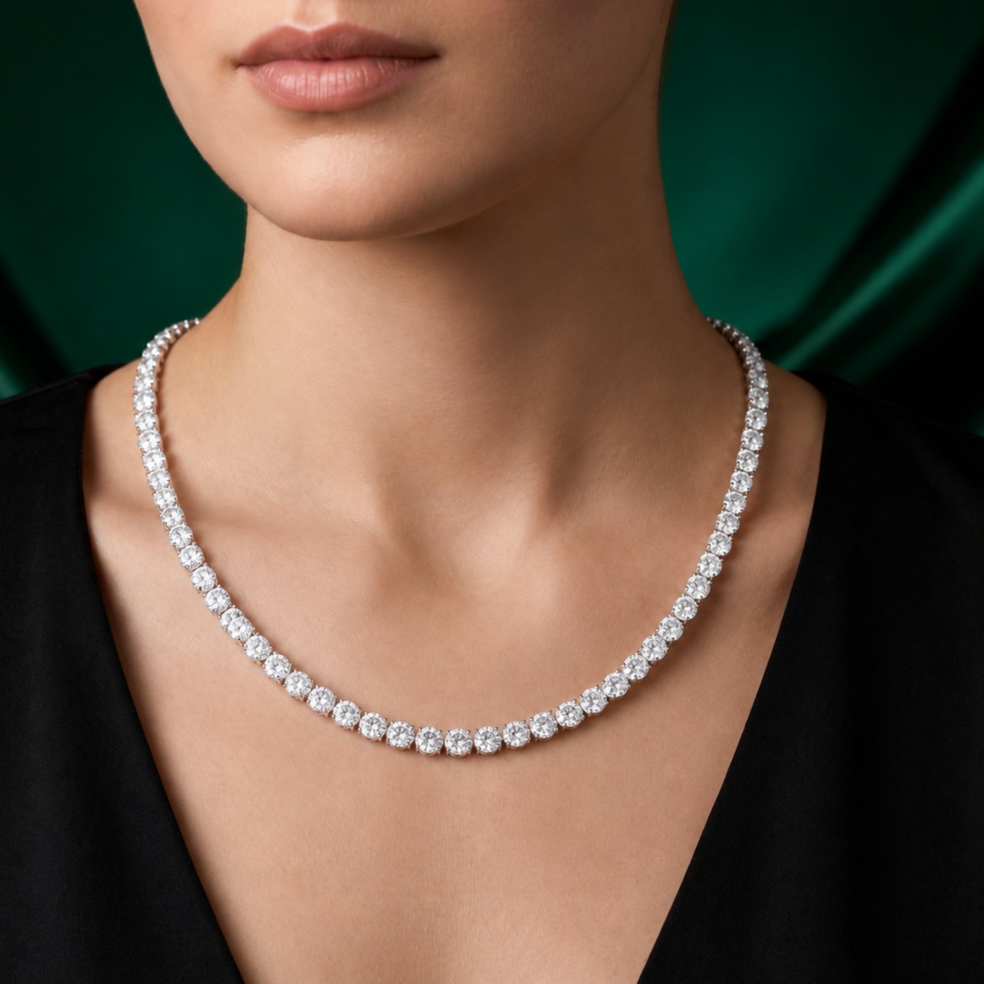 eternity diamond tennis necklace with illusion setting tennis necklace.
