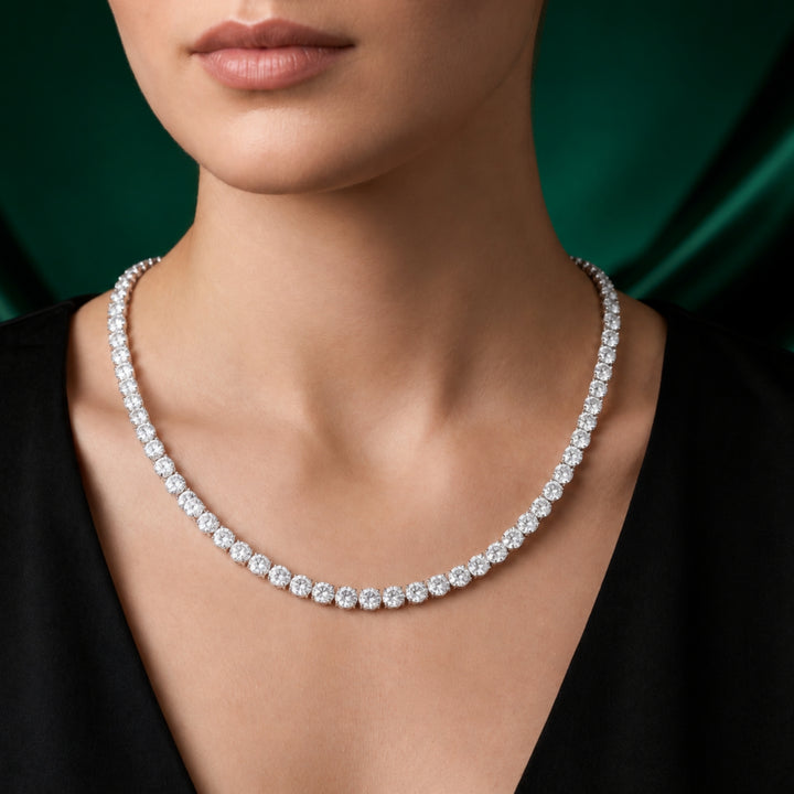 eternity diamond tennis necklace with illusion setting tennis necklace.
