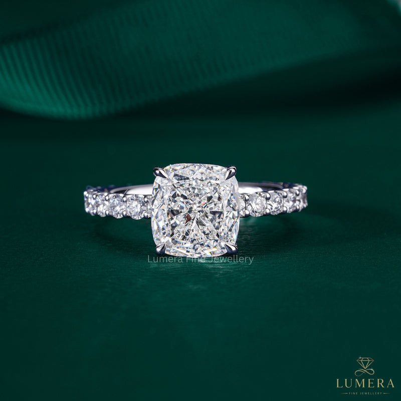 cushion cut diamond ring with cushion brilliant cut ring.