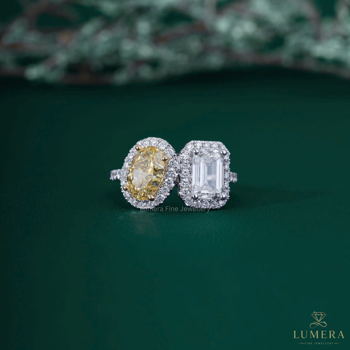 Yellow Diamond Toi Et Moi Ring with yellow diamond ring.