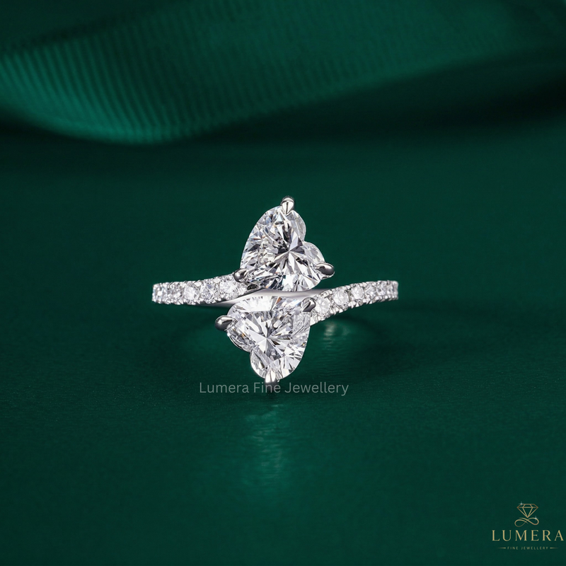double heart diamond ring with two heart promise ring.