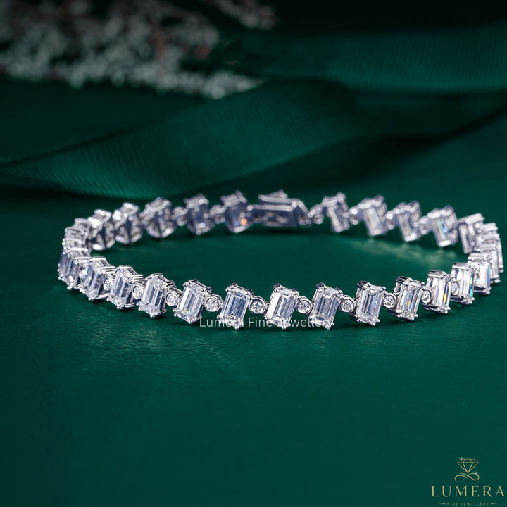 Emerald-Round Lab Grown Diamond Zig Zag  Pattern Tennis Bracelet