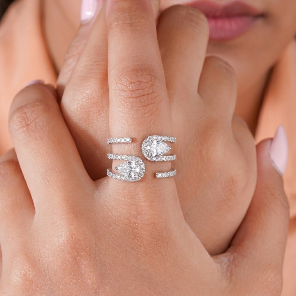 wrap engagement ring with full eternity wedding band.
