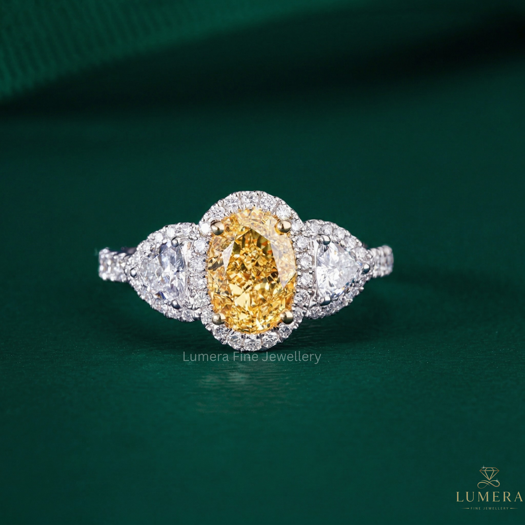 Oval Cut Engagement Ring with Yellow Diamond Ring.
