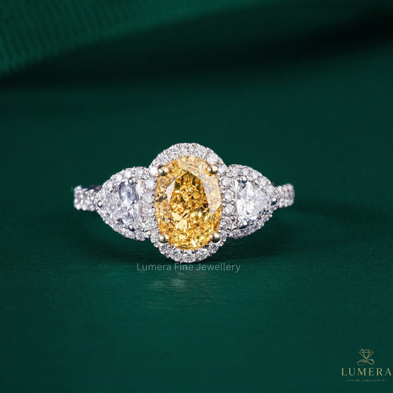 Halo Setting Yellow Diamond Oval Cut Engagement Ring