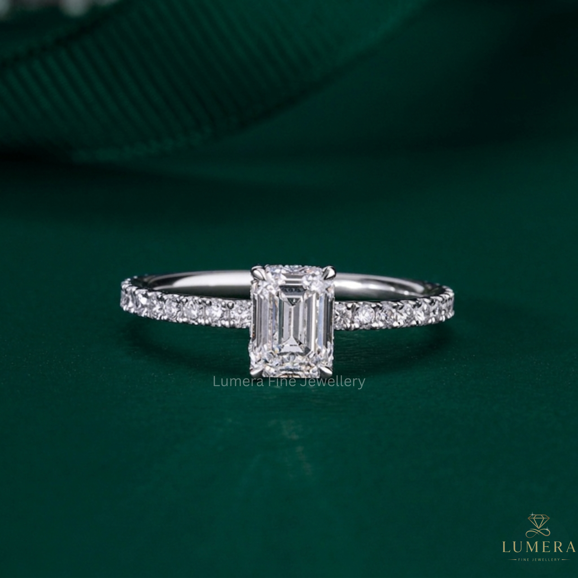Emerald diamond ring with Emerald cut ring.