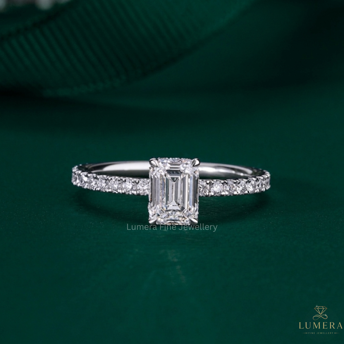 Emerald diamond ring with Emerald cut ring.