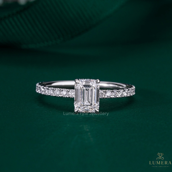 Emerald diamond ring with Emerald cut ring.