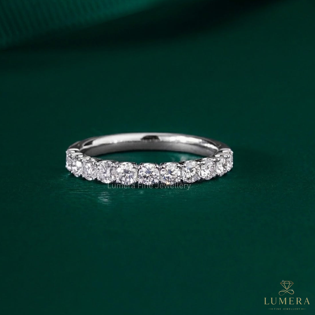 0.7 TCW Round Cut Diamond Wedding Band  | Stackable Half Eternity band