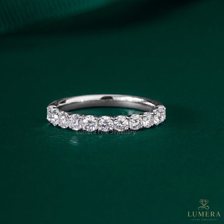 0.7 TCW Round Cut Diamond Wedding Band  | Stackable Half Eternity band