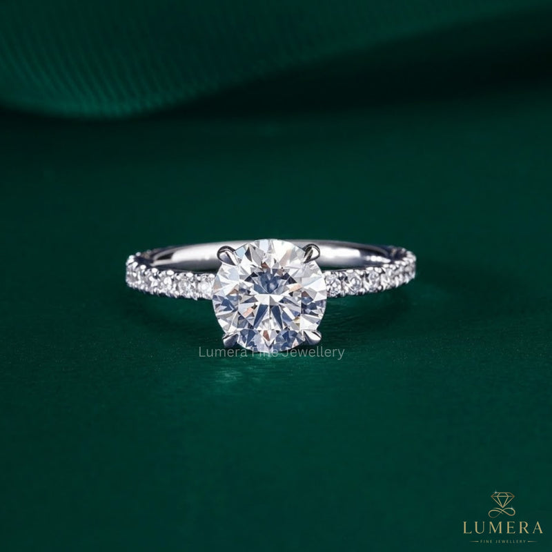 pave diamond ring with round pave ring.