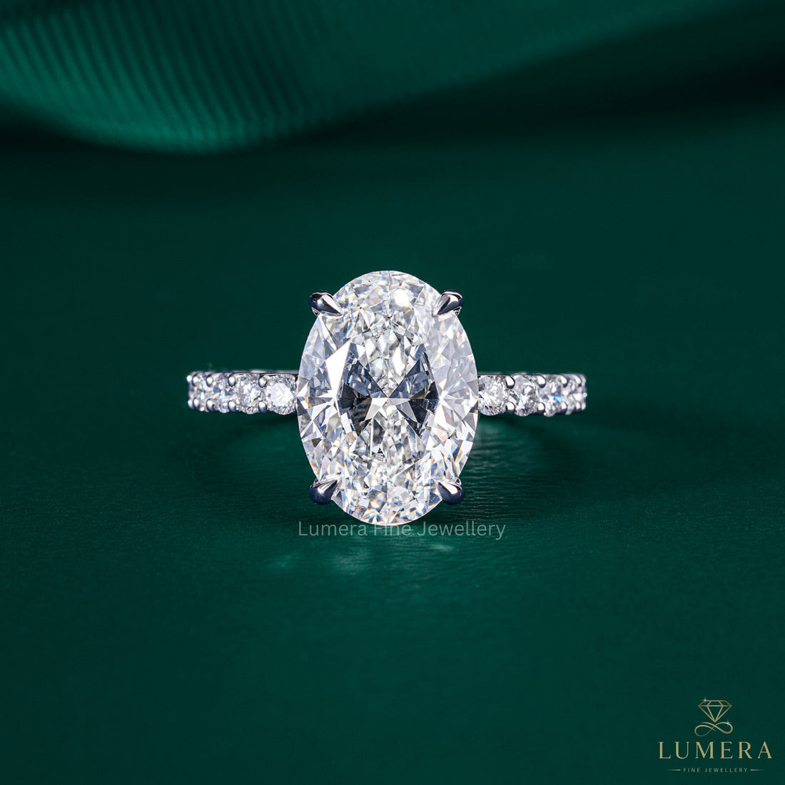 4.00 CT Oval Cut Lab Grown Diamond Pave set Engagement Ring