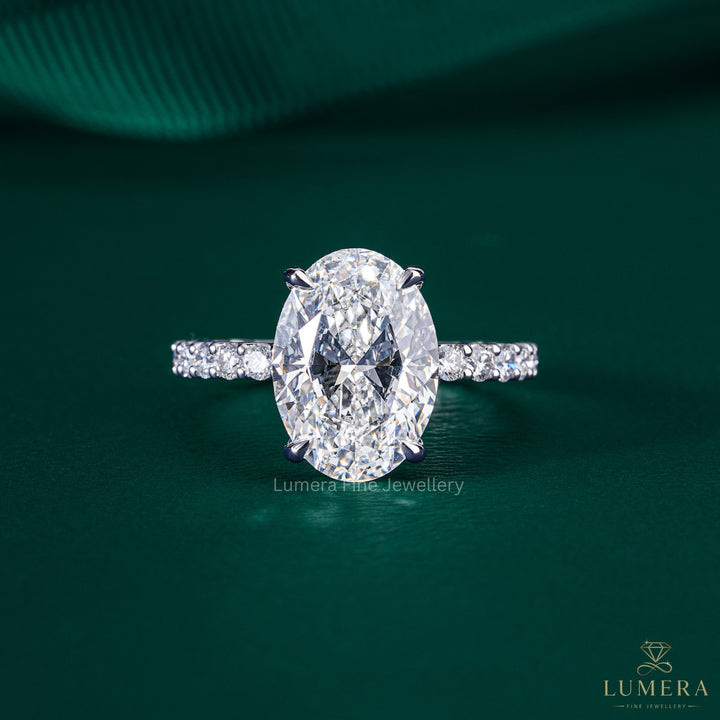 4.00 CT Oval Cut Lab Grown Diamond Pave set Engagement Ring